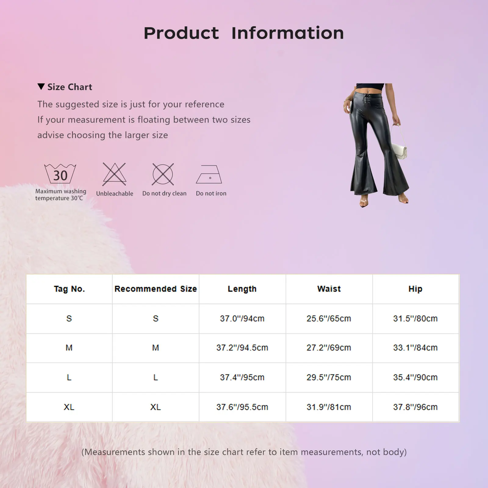 Damen-Hose aus Kunstleder mit Schlaghose, modische Schnürung vorne, elastischer Bund, Schlaghose für Party, Straße, Alltag