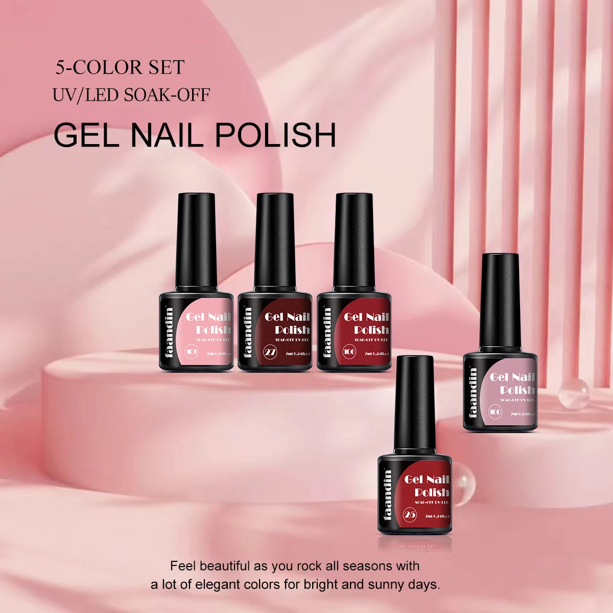 5 قطع/مجموعة مجموعة زجاجات Faandin 7 مل * 5 زجاجات، لؤلؤي بلون موحد، مجموعة طلاء أظافر جل، لون غني، سلسلة أرجوانية مختارة، سلسلة وردية، طلاء أظافر مبهر، طلاء أظافر عالي الجودة، طلاء أظافر يدوم طويلاً، هدية، سهل الإزالة، طلاء أظافر، سهل الإزالة، سهل الإزالة، طلاء الأظافر #5