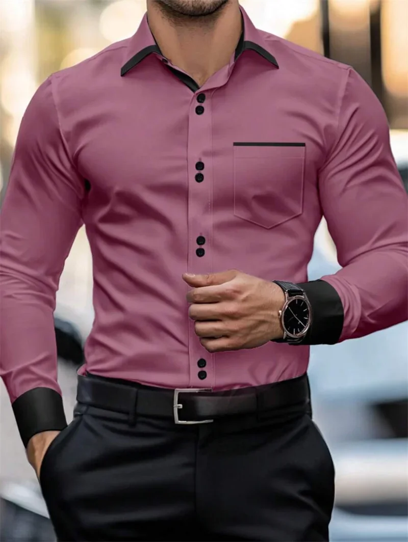 Men's New Dark Striped Design 3D Printed Shirt Retro Simple Business Casual Slim Long Sleeve Lapel Button Shirt Men's Top