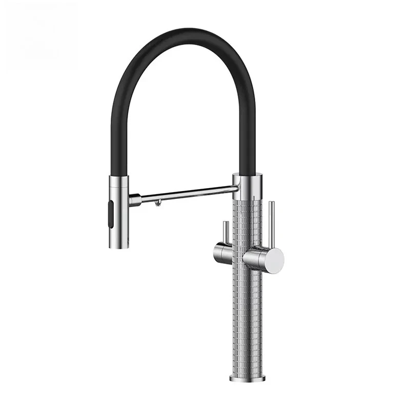 Luxury Brushed Gold Water Filter Kitchen Faucet Modern Design Sink Mounted Tap Brass Hot Cold Kitchen Tap 3-Channel water Flow