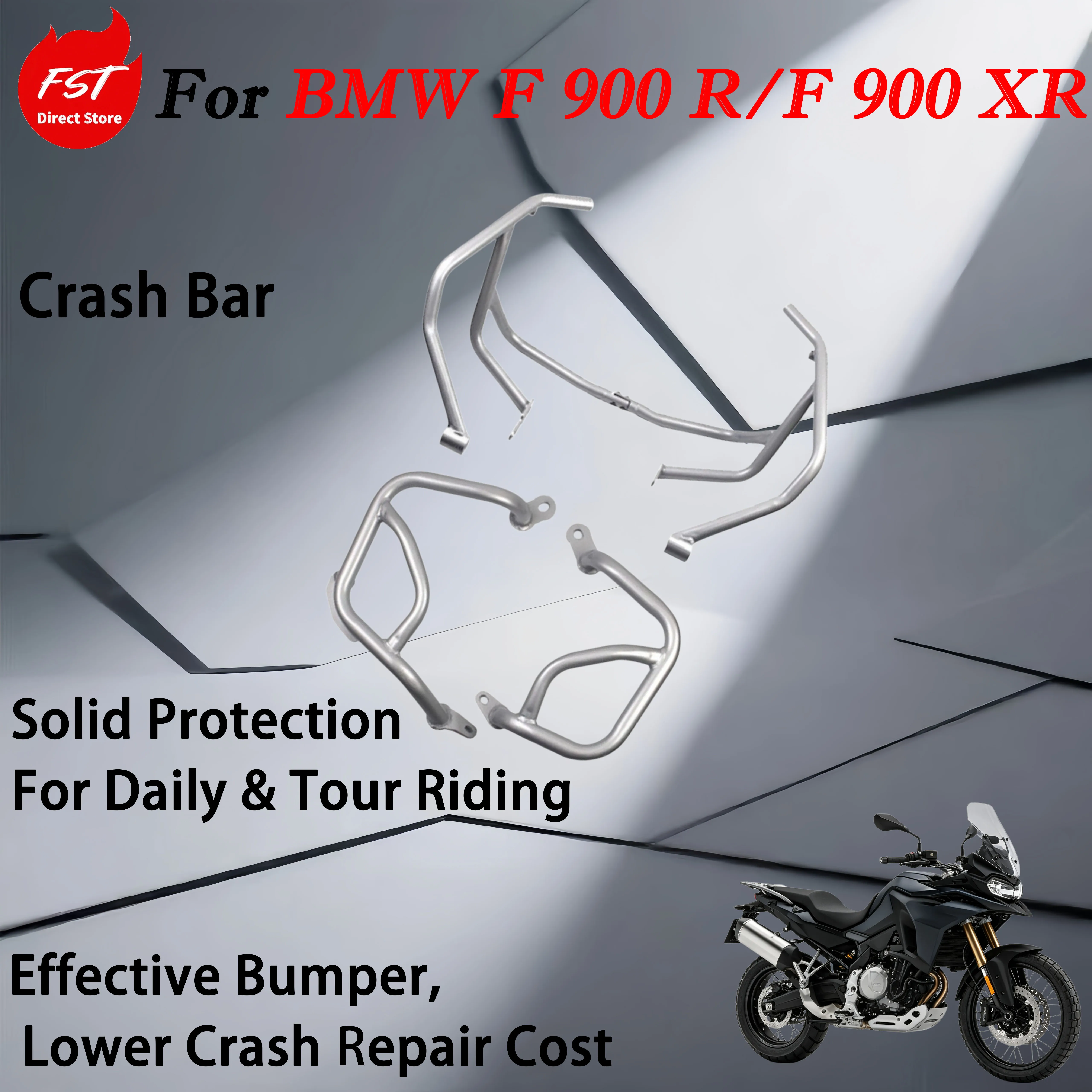 For BMW F 900 R/F 900 XR, modification accessories include anti-crash bumpers, engine guards, fuel tank guards