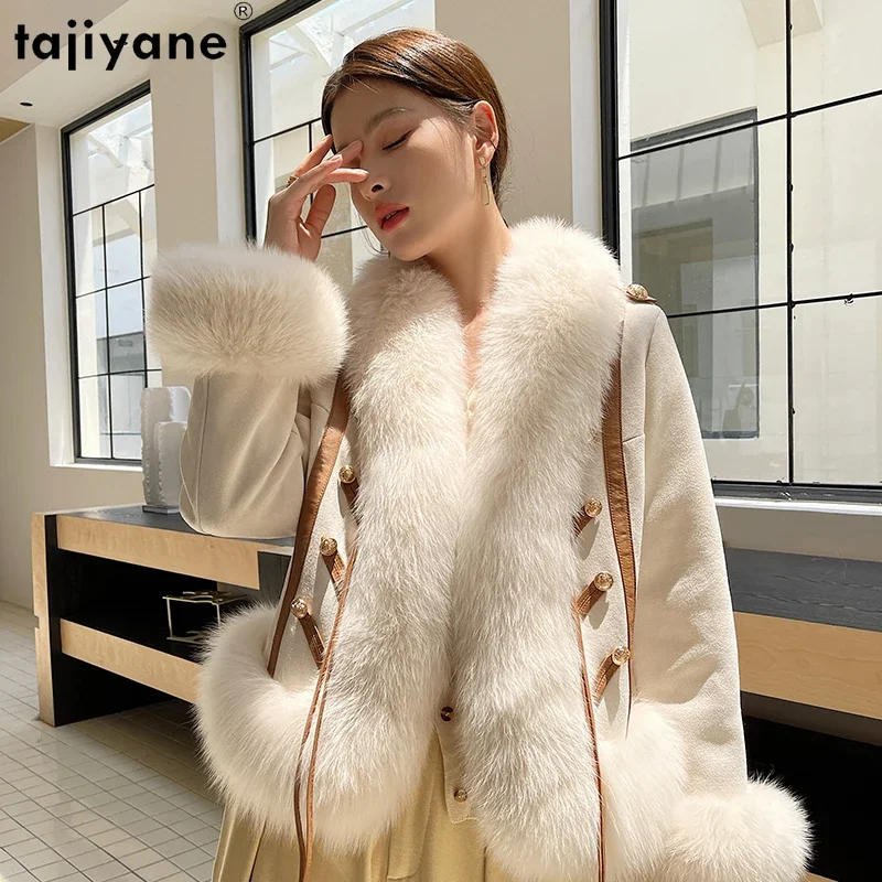 

Tajiyane Fashion Real Fox Fur Jacket for Women 2023 Autumn Winter 90% White Goose Down Coats Female Parkas Roupas Femininas