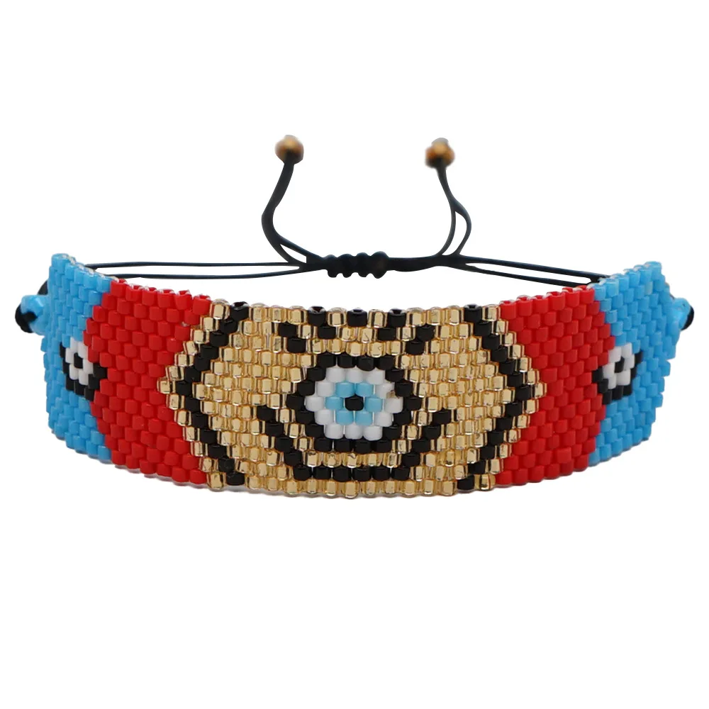 

Women's Bohemia Pattern Adjustable Beaded Bracelet Geometry Arrow Hand-woven Demon's Eye & Colorful Rice Beads Jewelry Accessory