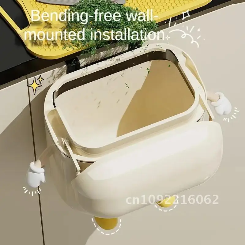 

9L/12L DIY Food Wall-mounted Kitchen Trash Can with Lid No Waste Bathroom Appearance Cream-Colored for High Level and Bending
