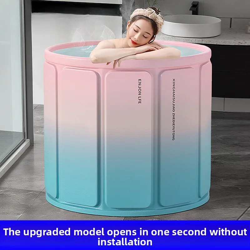 Foldable Insulated Bubble Bath Tub No Assembly Adult Large Padded Two Tone Blue Pink  Large Adult Child Baby Bathing Pool