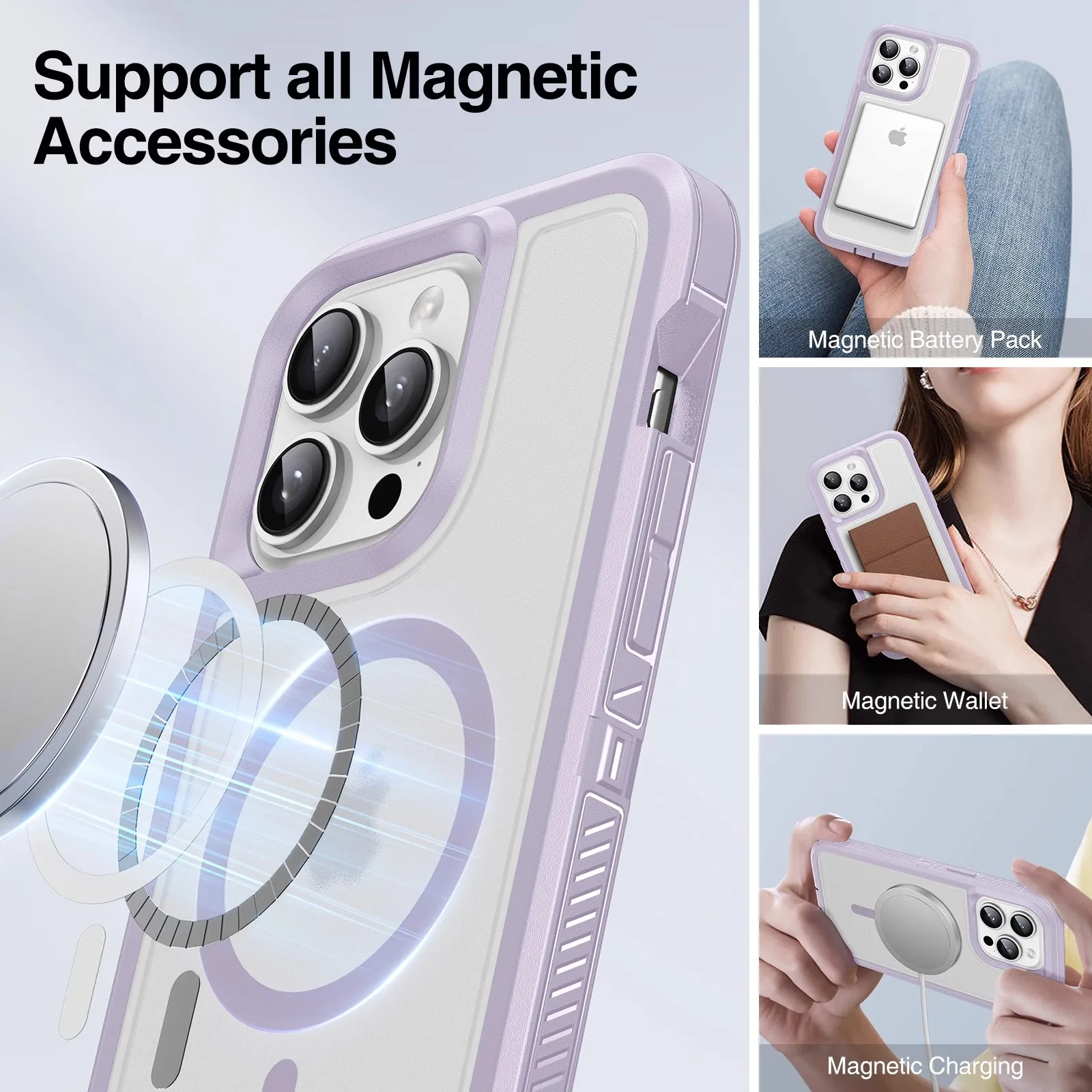 Matte Anti-slip Rugged Armor magnetic phone case for iPhone 15 14 13 12 11 Pro Max magsafe charging shockproof Hybrid hard cover