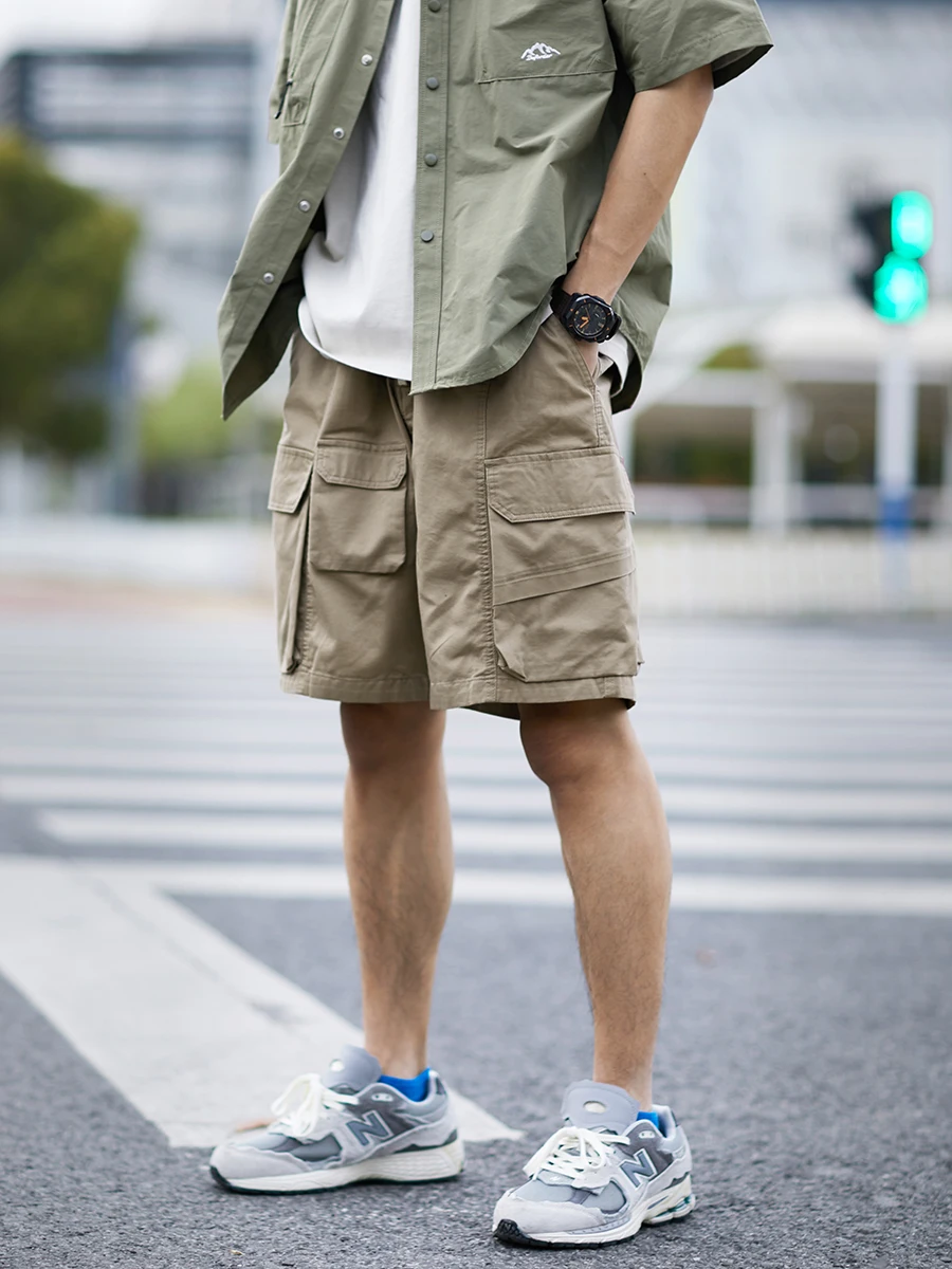 

Мужские летние хлопковые рабочие шорты свободного кроя, удобные, однотонные, с множеством карманов, на шнурке, длиной четыре-пятьths, повседневные брюки