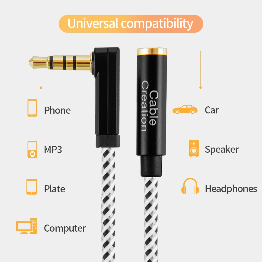 3.5mm Jack AUX Cable TRRS Audio 90 Degree Extension Cable Auxiliary Cord for JBLSpeaker Car Xiaomi Redmi Headphone Laptop Player