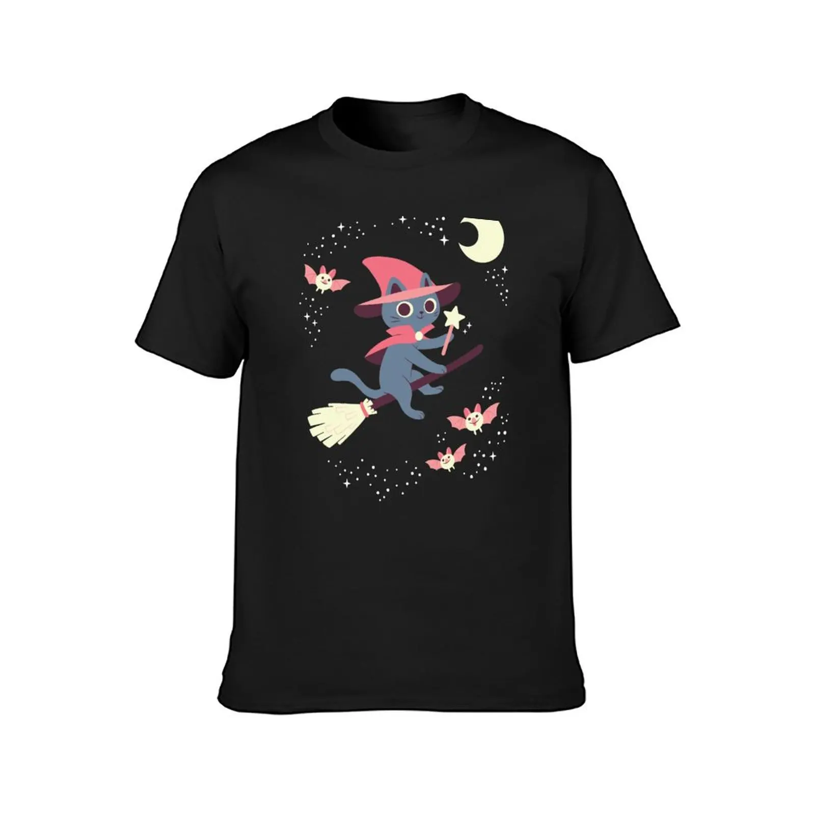 Magical Cat Witch on a Broomstick T-Shirt aesthetic clothes Short sleeve tee plus sizes mens graphic t-shirts funny