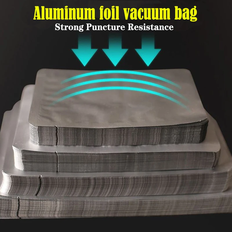 Wholesale Heat Seal Flat 3 Sides Sealed Silver Open Top Vacuum Silver Aluminum Foil Plastic Bag Food Storage Pouch Can Cook