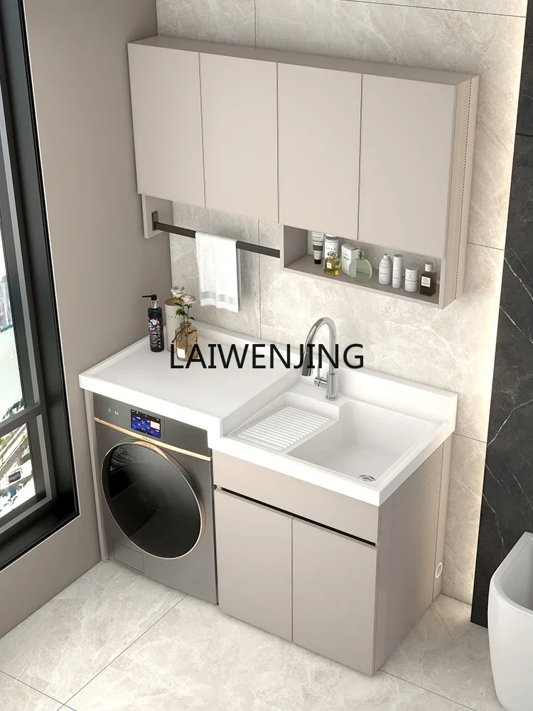 LYN custom corner-cutting space aluminum washing machine face wash integrated cabinet quartz stone basin