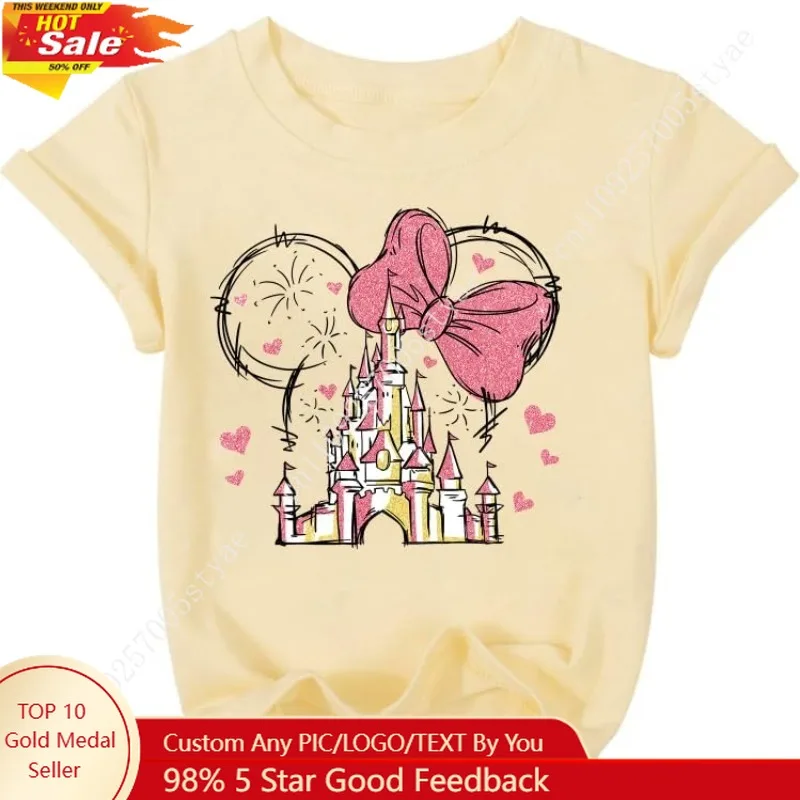 

Disney Magical Castle Girls T-Shirts Cute Graphic Tshirts Kids Family Vacation Tees Holiday Tops Casual Short Sleeve Blouse