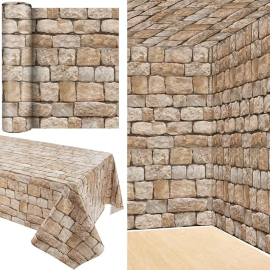 

x 54 Inch Stone Wall Backdrop Roll Ancient Plastic Wall Tablecloth Wallpaper Scene Setter Photography Backdrop for Medieval Par