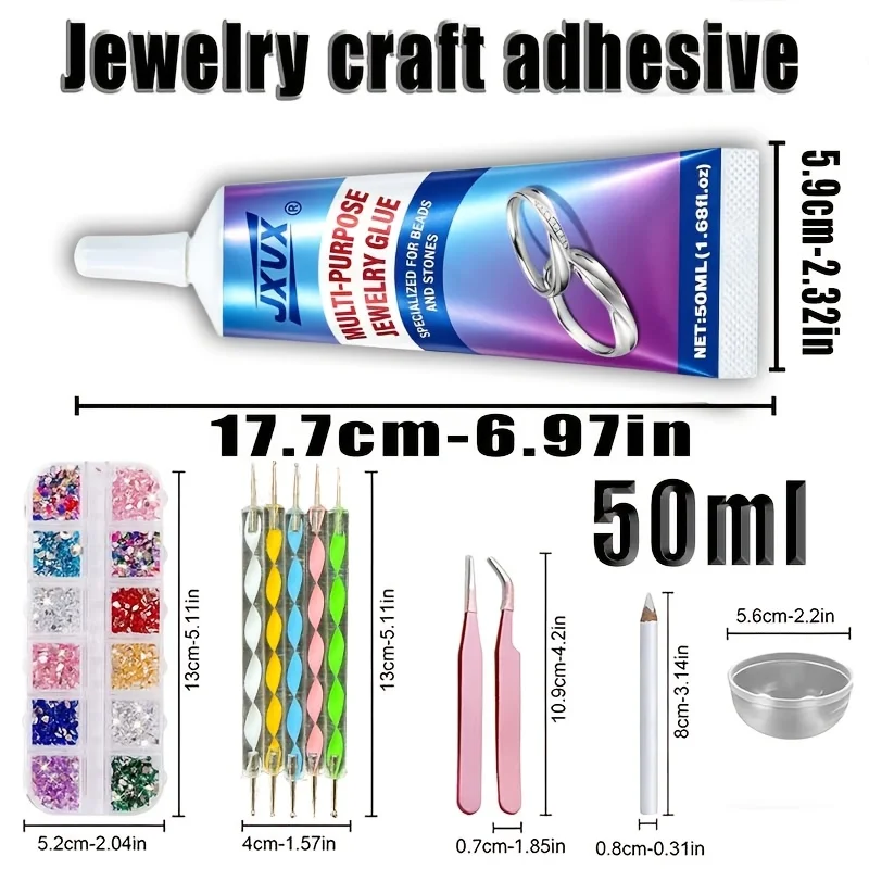 Pegamento B7000 transparente con punta de precisión, 50 ml / 1,68 fl oz. Pegamento multiusos B-7000 para joyería, ideal para strass, manualidades, maquillaje, calzado, creación de joyas y decoración de uñas.