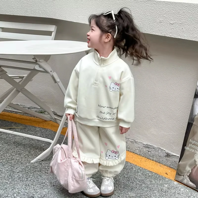 

Hello Kitty Girl Clothes Set Autumn Kid Sweatshirts Pullover Cute Top Pants 2Pcs Suit Children Sweet Pure Tracksuits Outfits