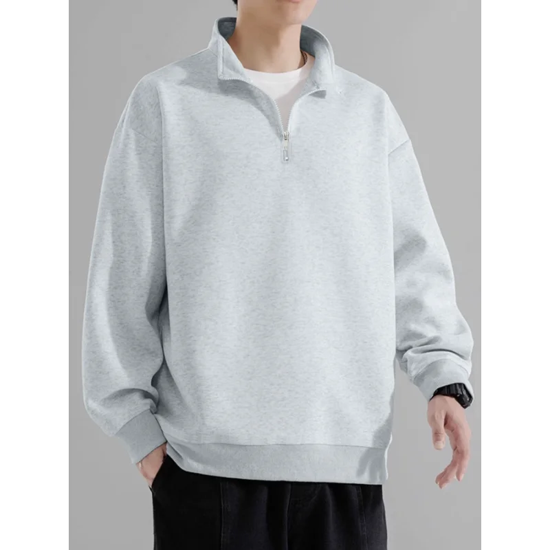 

Мужской пуловер с воротником-стойкой и полумолнией, простой и универсальный теплый повседневный топ