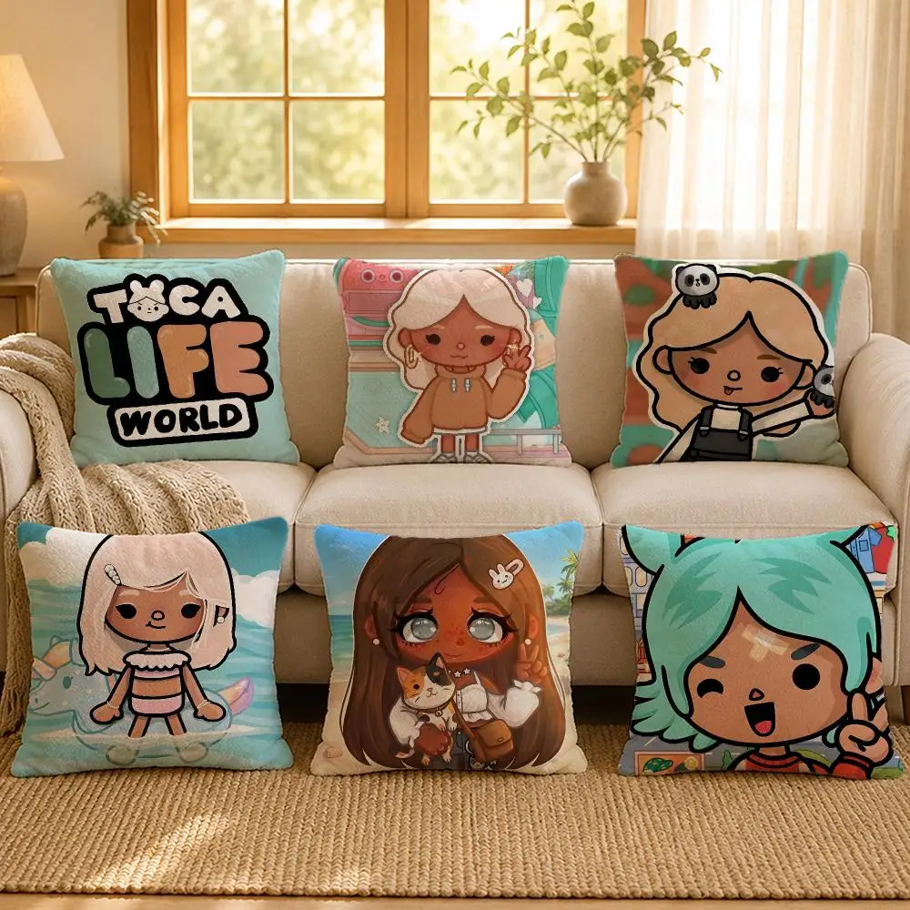 Game Toca Boca World Kids Cushion Cover Personalized Short Plush Cushion Cover Sofa Pillowcase Bedroom Home Decor Gift