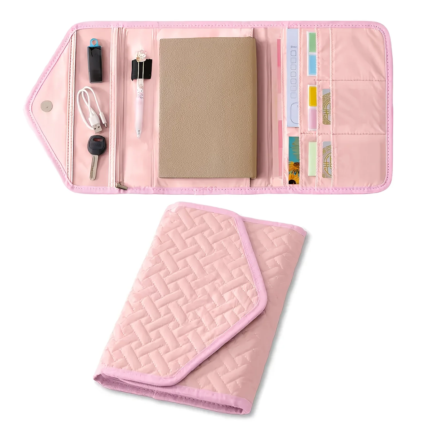 Portable Multi-compartment Journal Organizer Pen Loop Card Slots Zipper Pocket Travel Stationery Storage Case for Students Book