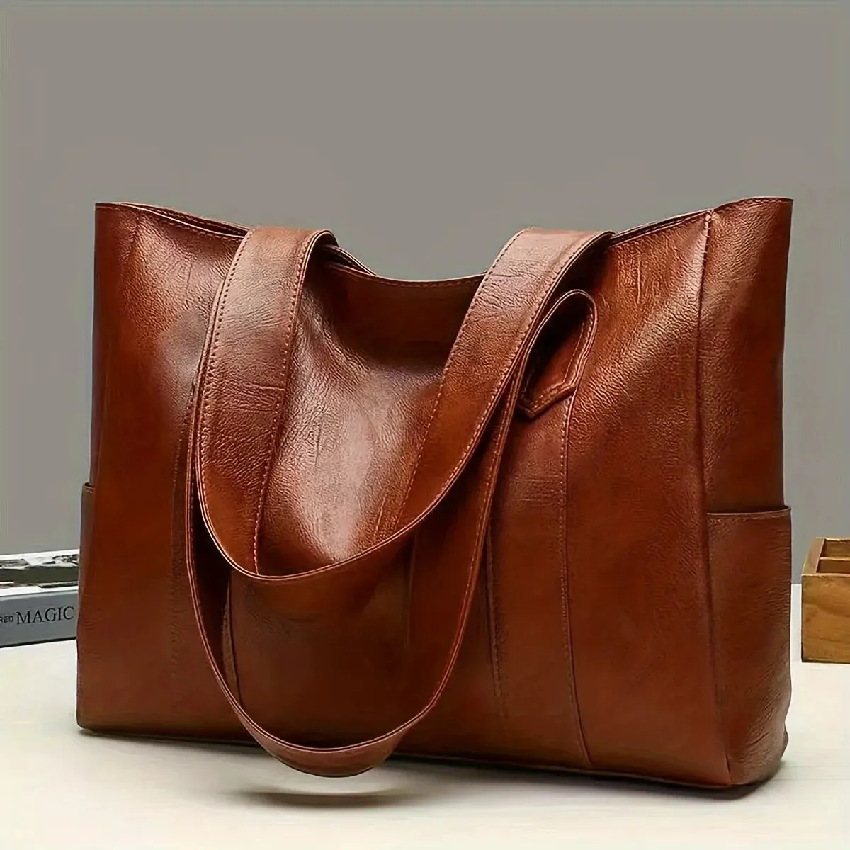 Bolso de mano Vintage de gran capacidad para mujer, bolso de hombro vegano Retro, bolso informal para viaje