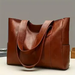 Borsa tote vintage di grande capacità, borsa a tracolla vegana retrò, borsa casual da donna per i pendolari