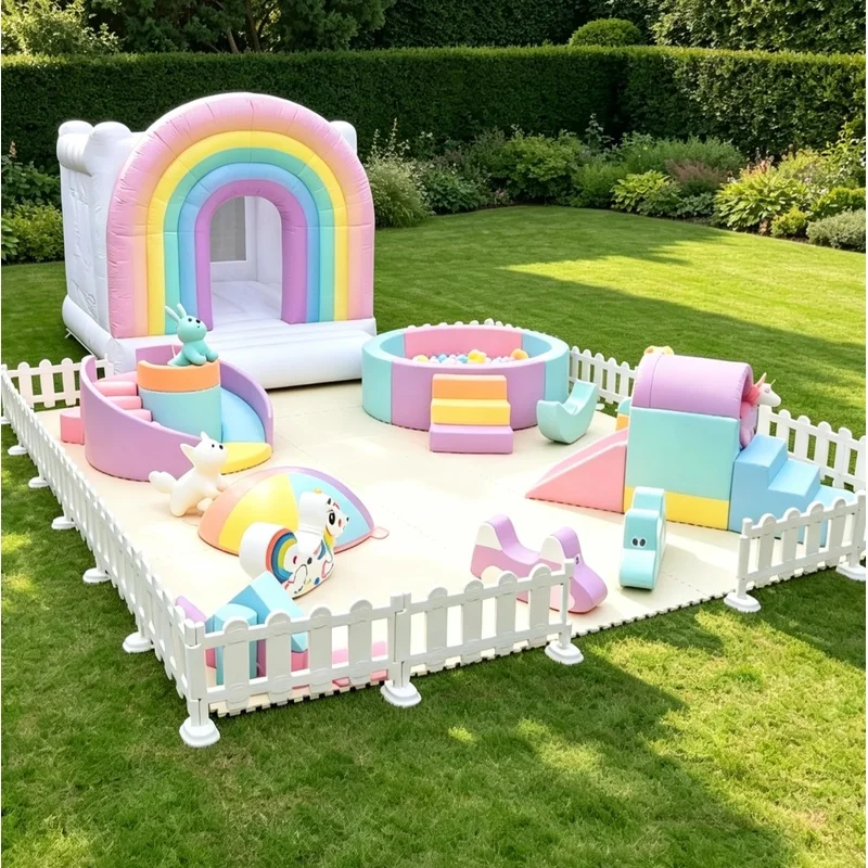 Pastel Macaron Color Foam Soft Play Set Toddler Climb Slide Ball Pit Indoor Playground Equipment for Kids Birthday Party Rental