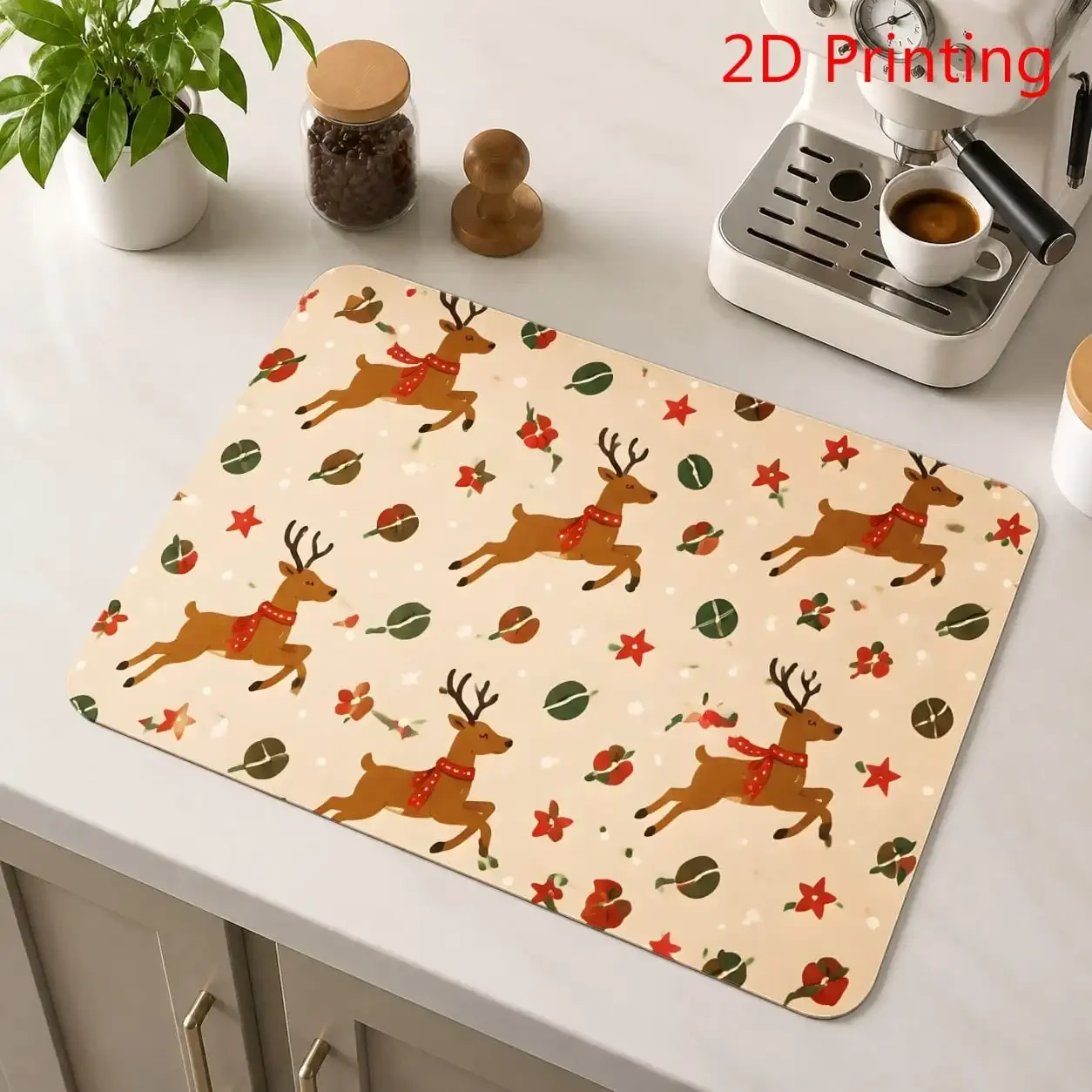 Blue Beige Chrysanthemum Floral Print Washable Durable Kitchen Sink Drying Mat For Elegant Home Counter Accent