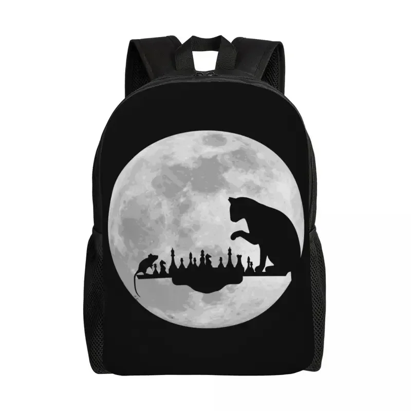 Custom Funny Chess Cat Backpack for Men Women Water Resistant College School Game Bag Printing Bookbags