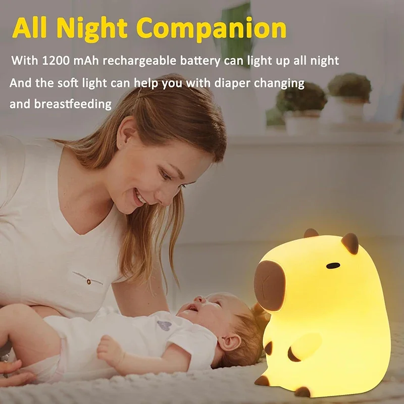 Capybara-Veilleuse en silicone pour enfants, aste par USB, toucher animal, lampe de chevet, décoration de sommeil, cadeau mignon