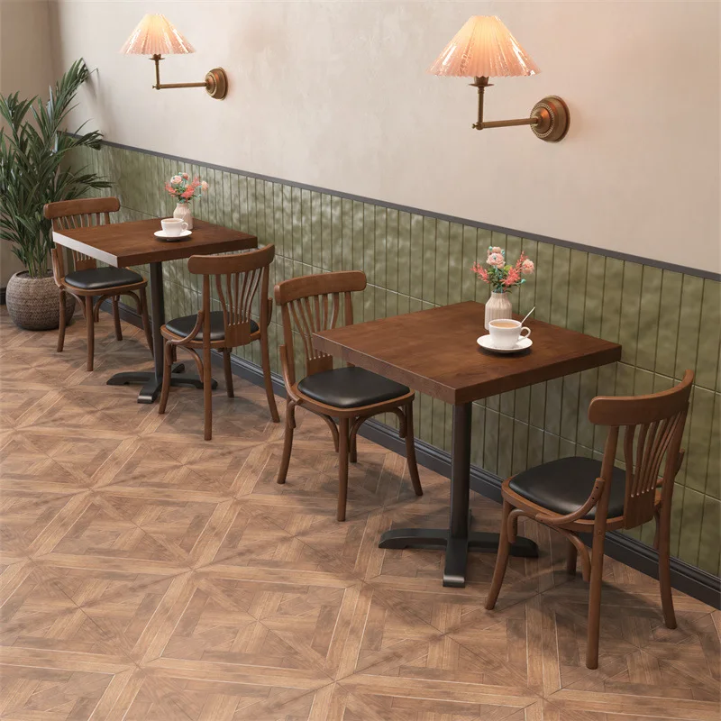 

Solid wood catering shop table and chair combination milk tea shop coffee shop table and chair western restaurant commercial