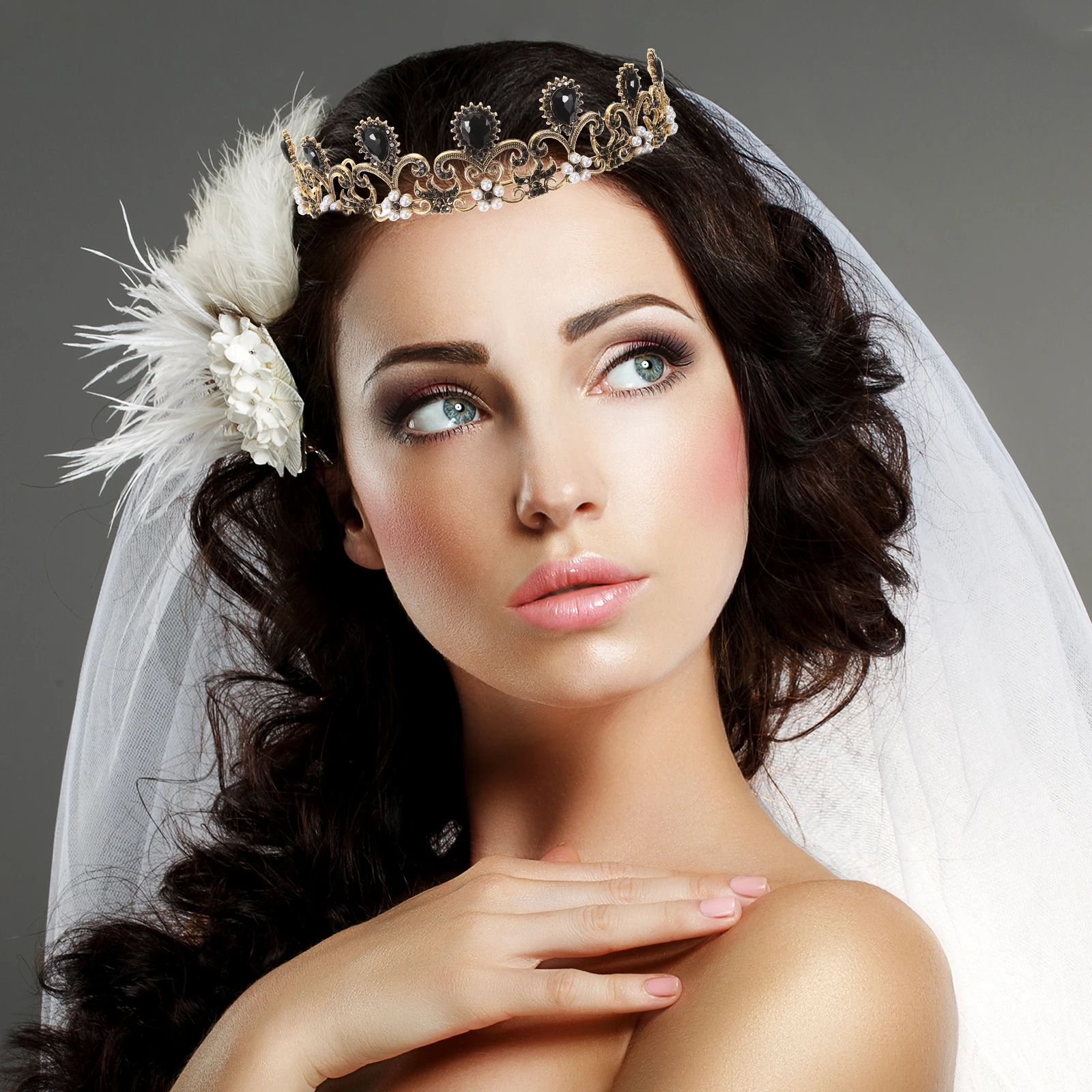 

Girls Birthday Bridal Tiara Tiara Black Rhinestone Alloy Pearl Headb Headdress Wedding Bridal Headpiece Accessories