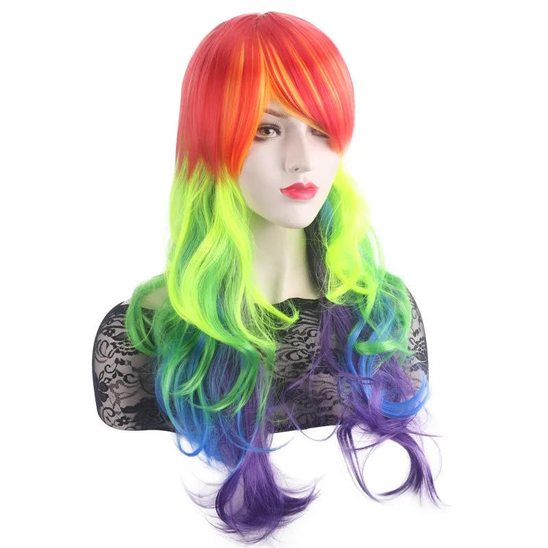 Perruque de Cosplay Anime, accessoires de vêtements de Convention de bande dessinée, dégradé de couleur, cheveux longs bouclés, couvre-chef pour femme, couverture de perruque pour cheveux longs