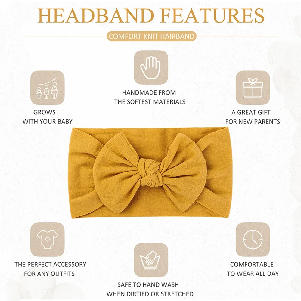 Solid Color Broadside Bowknot Headband for Kids Girls Elastic Hair Band Baby Hairband Boutique Turban Headwear Hair Accessories