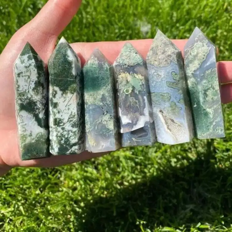 

6-7cm Green Moss Agate Point Natural Moss Agate Tower-Gemstone Tower-Moss Agate Wand-Chakra Tower-Crystal Tower Point