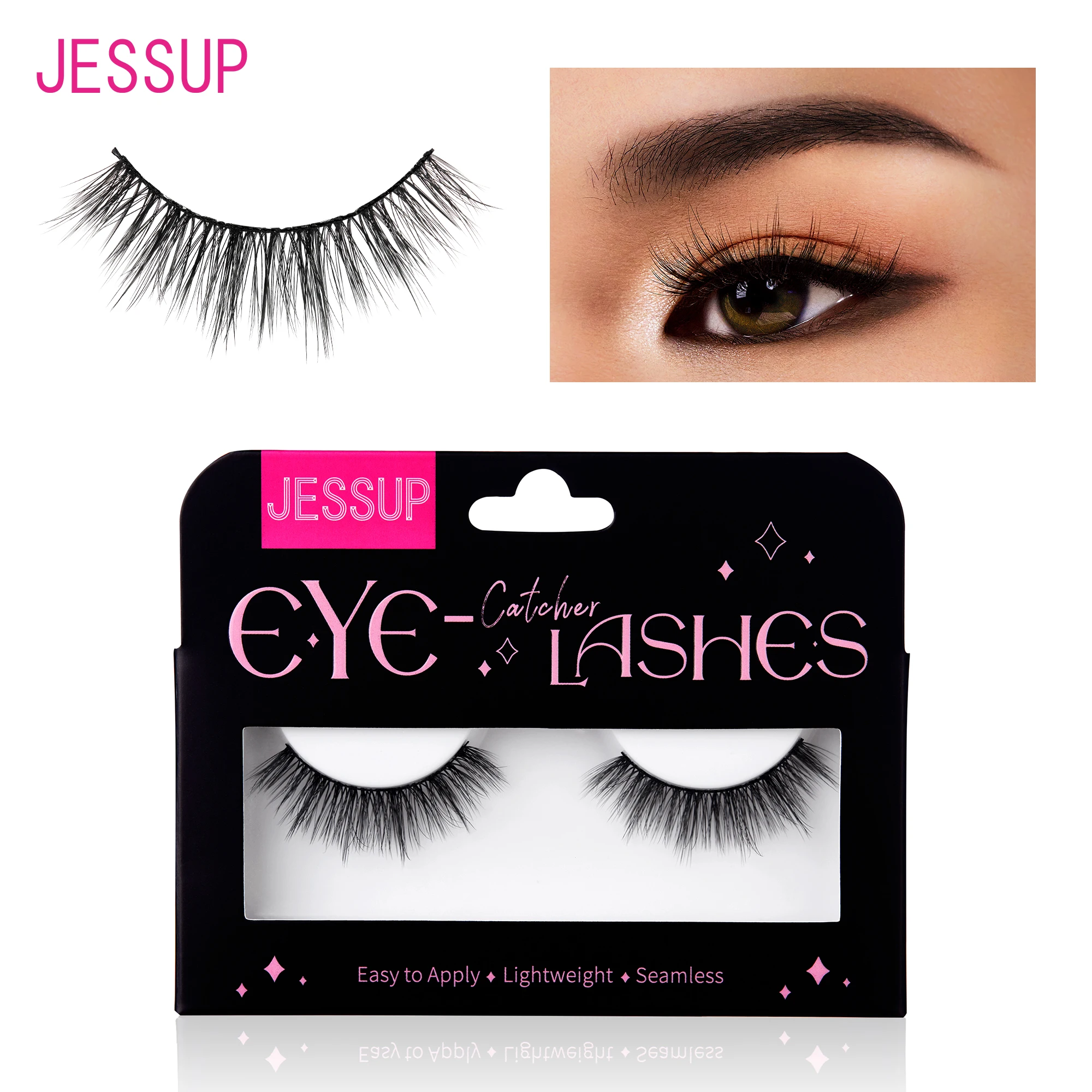 Jessup Falsche Wimpern, natürlich aussehend, 1 Paar dünnere 3D-Faux-Nerzwimpern, kurze, flauschige, wiederverwendbare falsche Wimpern, 100 % vegan, FE108