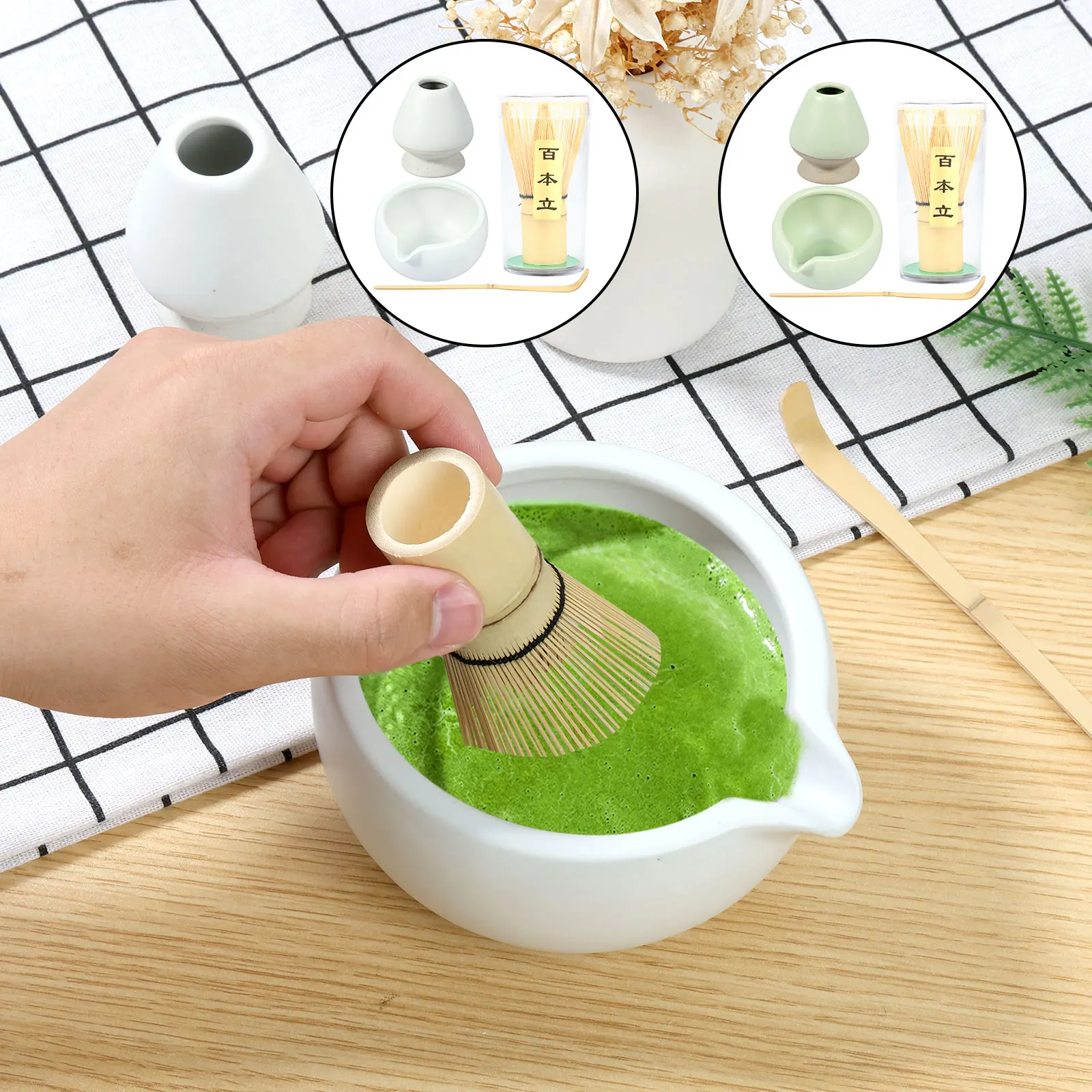 

4Pcs Japanese Matcha Tea Set for Beginners Matcha Making Starter Kit with Matcha Whisk Bowl Whisk Holder Scoop Safe Bamboo