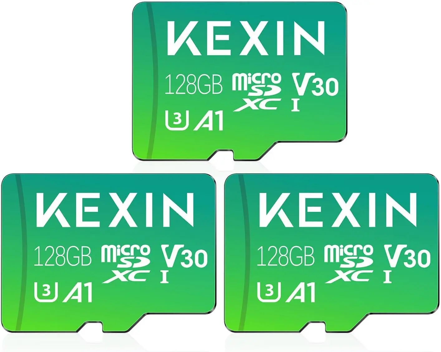 128GB Micro SD Card 3-Pack with Adapter - 90MB/s, V30, A1 for 4K Video, Action Cameras & Smartphones