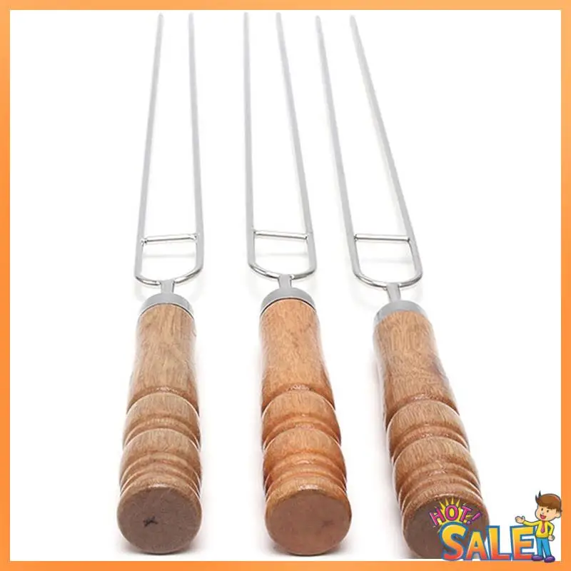 

10 PCS/Set Outdoor Camping BBQ Tools Storage Bag Kit Wire BBQ Skewers Wood Handle Grill Roasting Sticks BBQ Tools