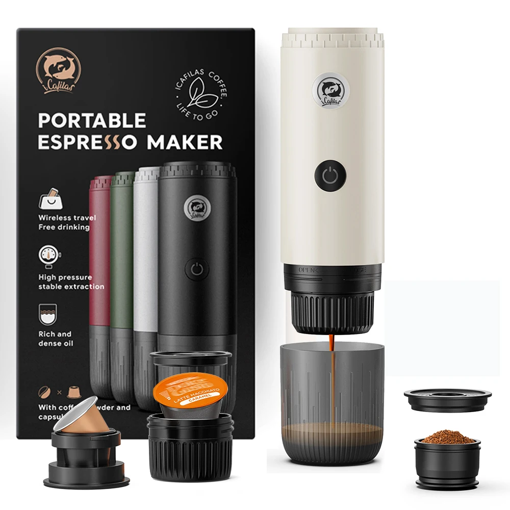 

iCafilas Portable Electric Capsule Coffee Maker 3-in-1 Wireless Espresso Maker with Heater Pump Car Travel Coffee Maker