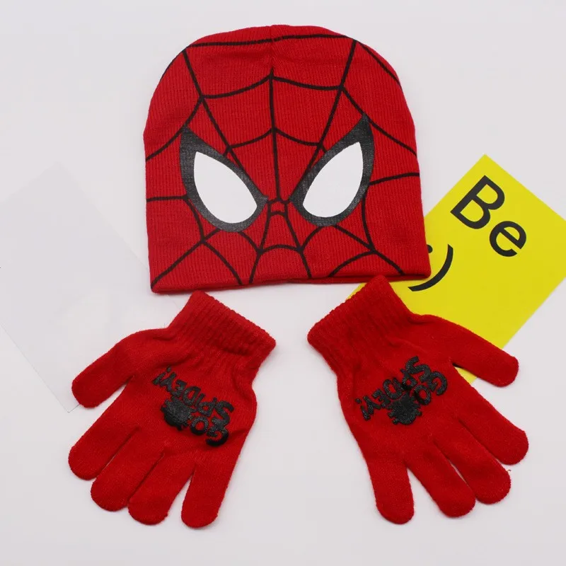 Disney Spiderman Children's Hat Glove Set Baby Boys Knitted Hat Cartoon Warm Hat Cosplay  for Christmas birthday Chridern gift