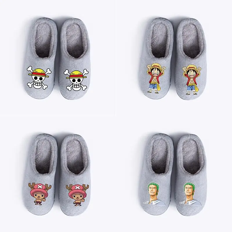 

Anime Printing One Piece Luffy Cotton Slippers Couple Autumn Winter Thicken Indoor Warm Home Slippers Men's and Women's Slippers