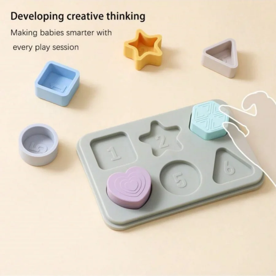 Montessori Baby Puzzles Silicone Toys Geometric Shape Jigsaw Board Matching Games Educational Learning Toys Food Grade Silicone