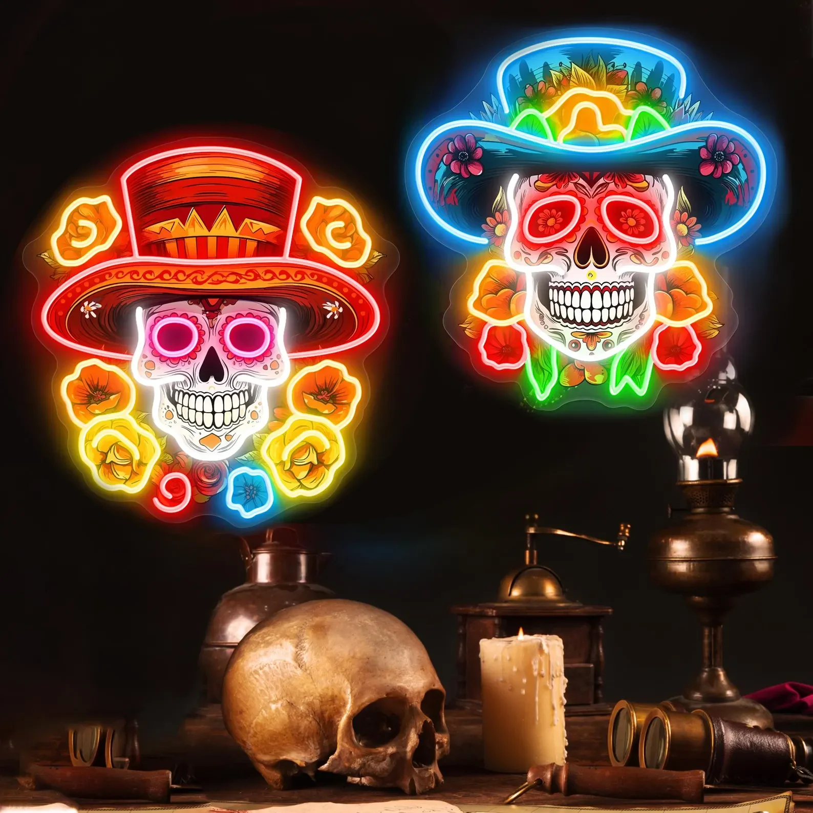 

Day of the Dead Sugar Skull Неоновая вывеска Мексиканский сахарный череп Art Sign Día de los Muertos Светодиодная вывеска для дома и вечеринки Декор