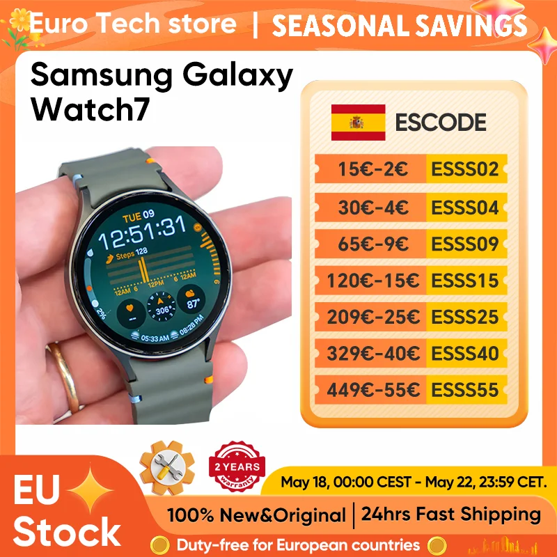 Reloj Inteligente Samsung Galaxy Watch 7, Bluetooth 5.3, 40/44 mm, Pantalla AMOLED de 1.3'', Monitor de Salud, Sistema… — oferta en AliExpress