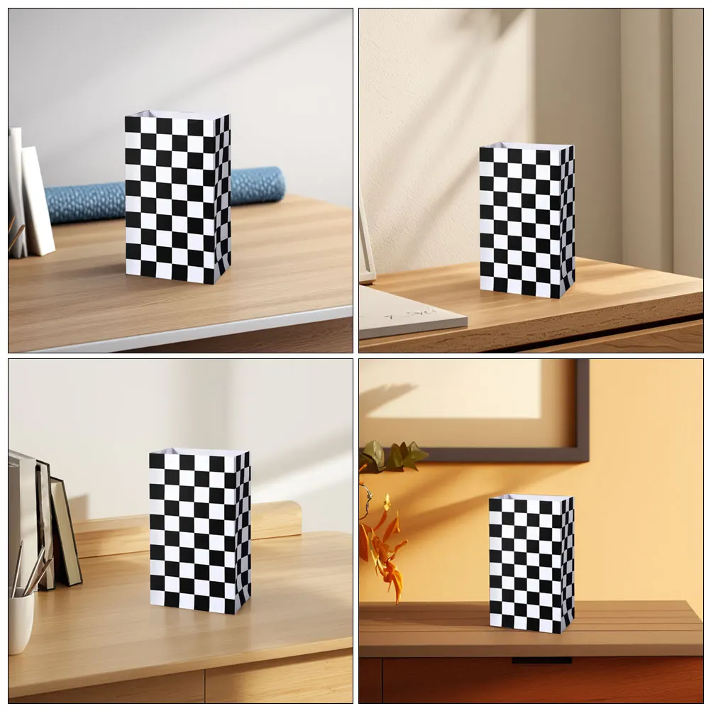 

12 Pcs Black and White Checkered Gift Bag Cars Birthday Party Supplies for Halloween Goodie Paper Bags Themed Candy