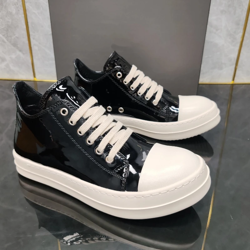 

High Street Versatile and Casual Shoes Men Men's Black Patent Leather Thick-soled Stylish Sneakers