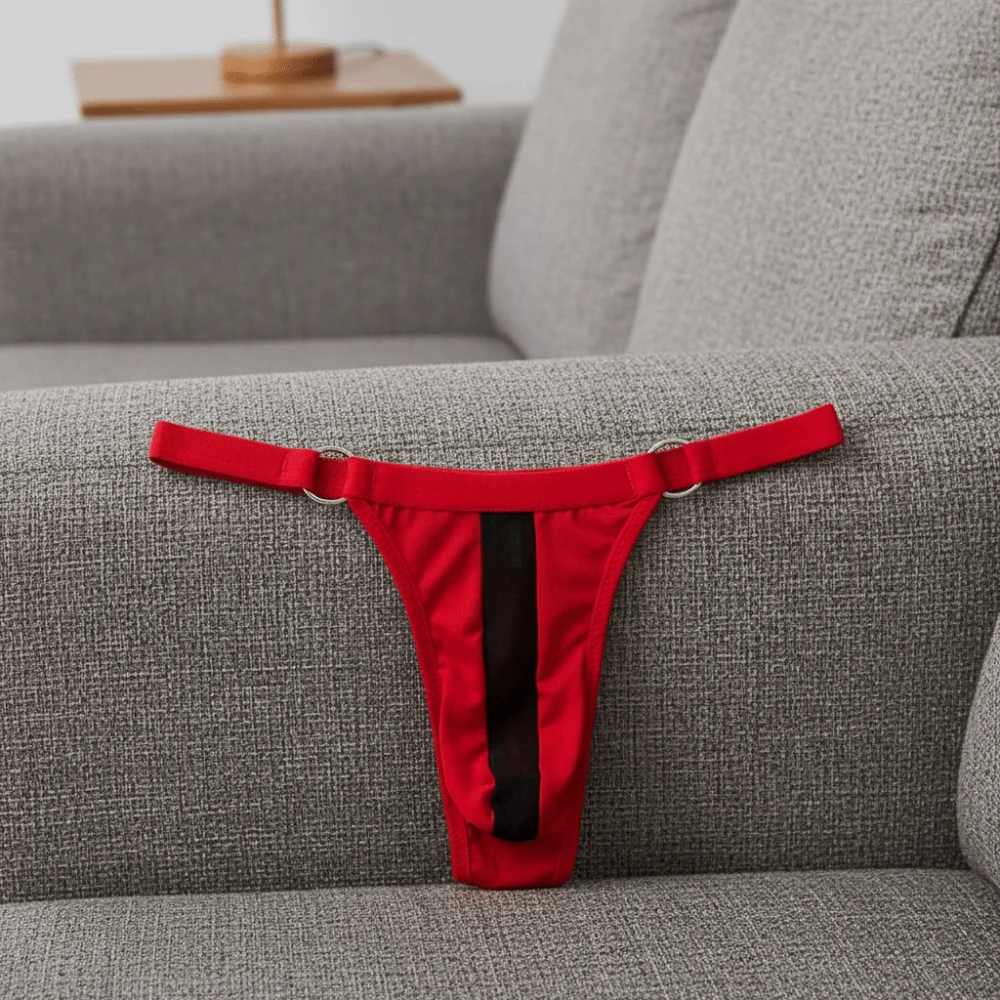 Transparent Men's Thin Thong Circular Ring Splicing Low Waist T-back Briefs Thin Strip Hollow Out Men Underwear Date Night