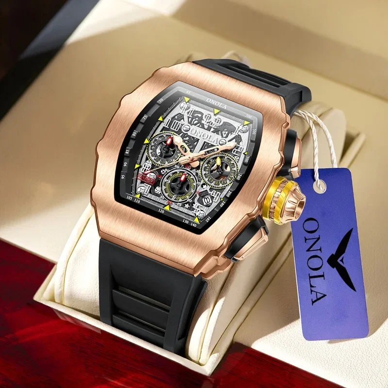 

ONOLA 6826GM Fashion Silicone Strap Watch Men Luminous Waterproof Chronograph Multi Functional Watches for Men Reloj Hombre