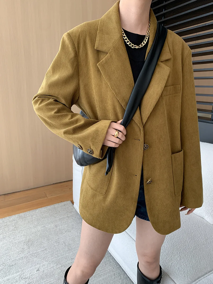 

Винтажный вельветовый пиджак большого размера, осень-зима 2025 г.