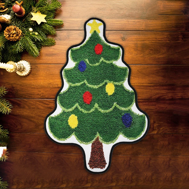 Christmas Tree Shaped Floor Mat Entrance Door Bedroom Bath Toilet Anti Slip Mat Carpet 2025 New Year Home Decoration Navidad