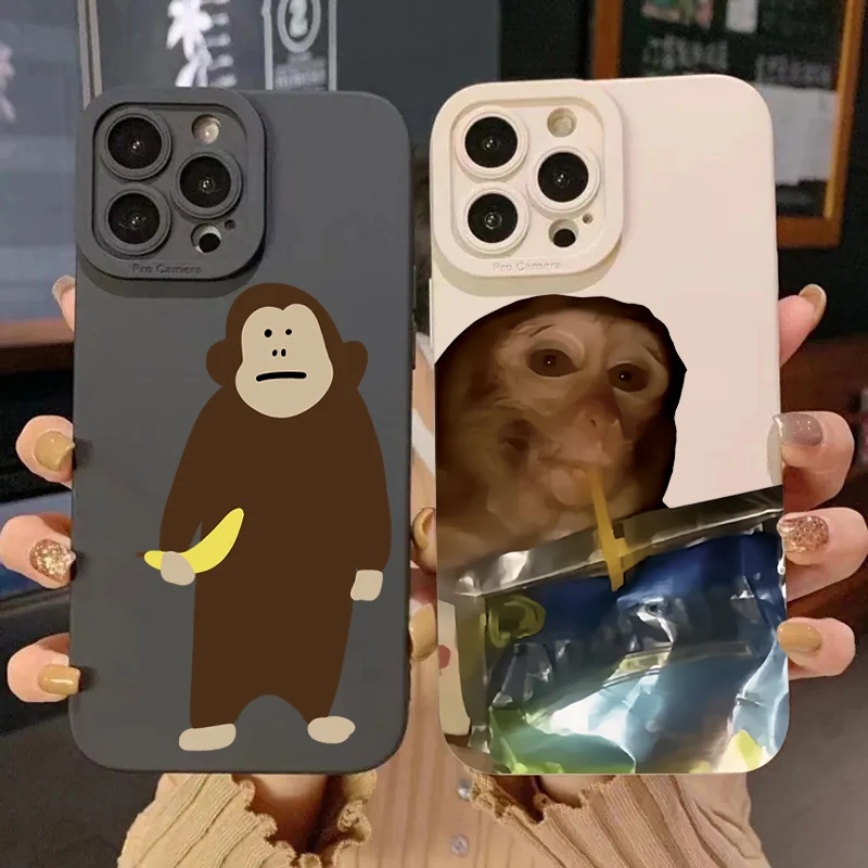 

Monkey holds banana phone case suitable for iPhone 16 15 14 13 12 11 Pro/ Max/Plus shock-proof back cover anti-fingerprint